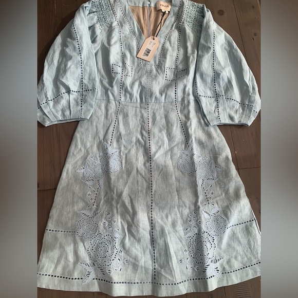 Figue Verna Linen embroidered dress soft blue NWT - Picture 4 of 7